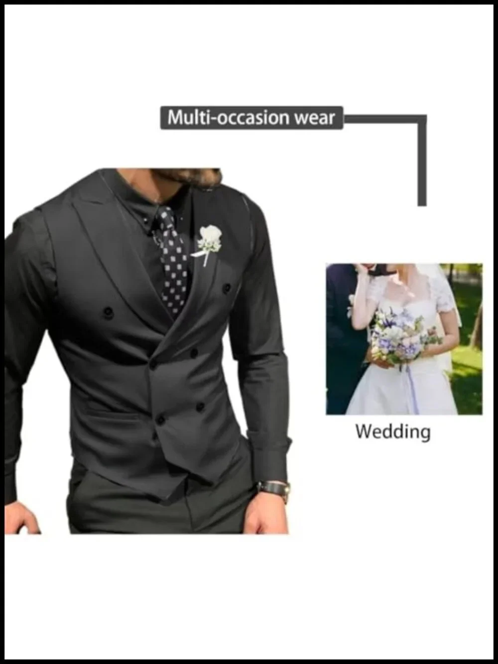 Double Breasted Suit Vest Slim Fit Notch Lapel Formal